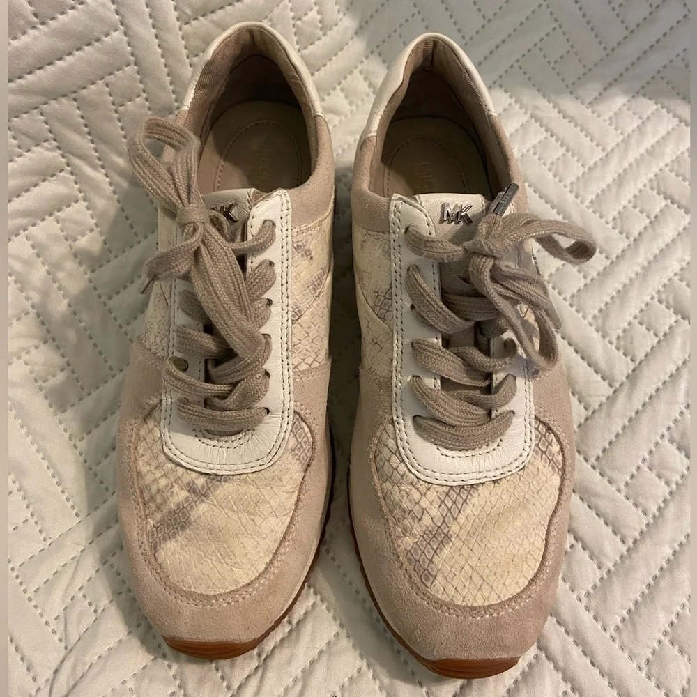 Michael Kors Women's Allie Embossed-Leather and Suede Womens Sneaker Size 6.5